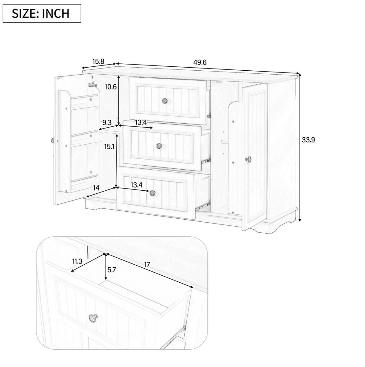 SIDEBOARD 126/40/86 cm Weiß aus MDF mit 3 Schubladen und Türen - Weiß, Holzwerkstoff (40/86/126cm) - OKWISH