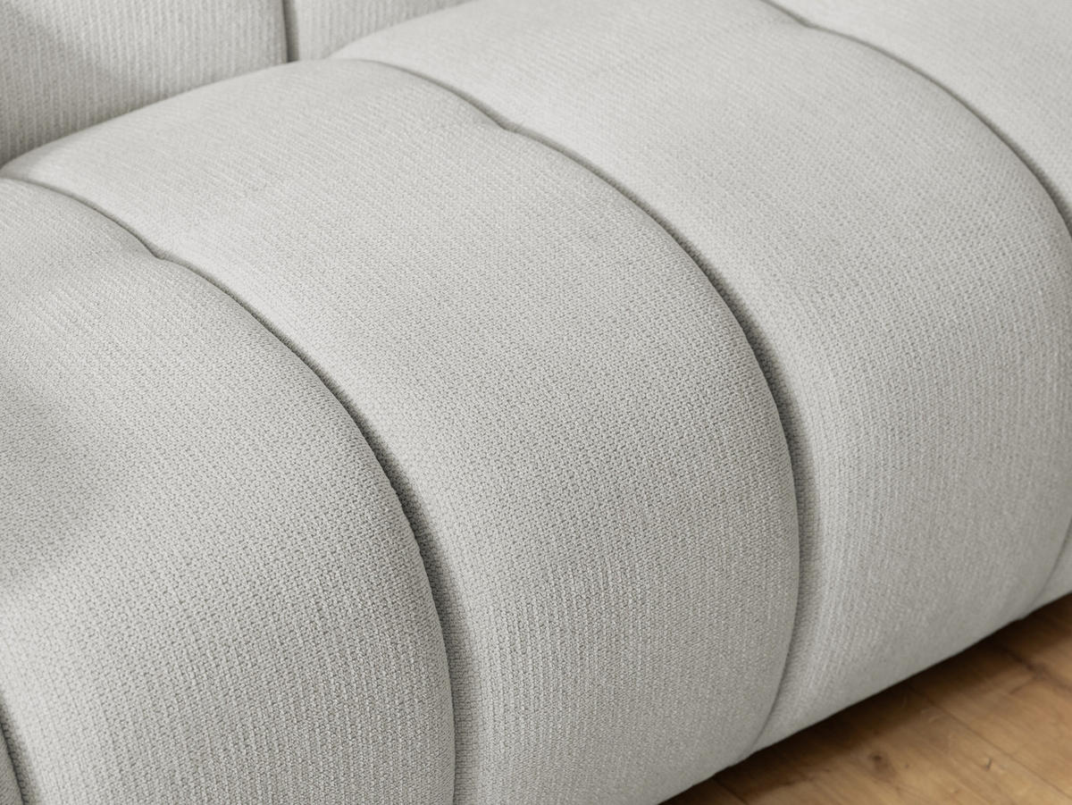 3-SITZER SOFA Nubira in tief gesteppter Bubble-Optik aus weichem Hellgrau Strukturstoff im modernen Design - Hellgrau/Schwarz, Holz/Kunststoff (228/69/89cm) - S-Style Möbel