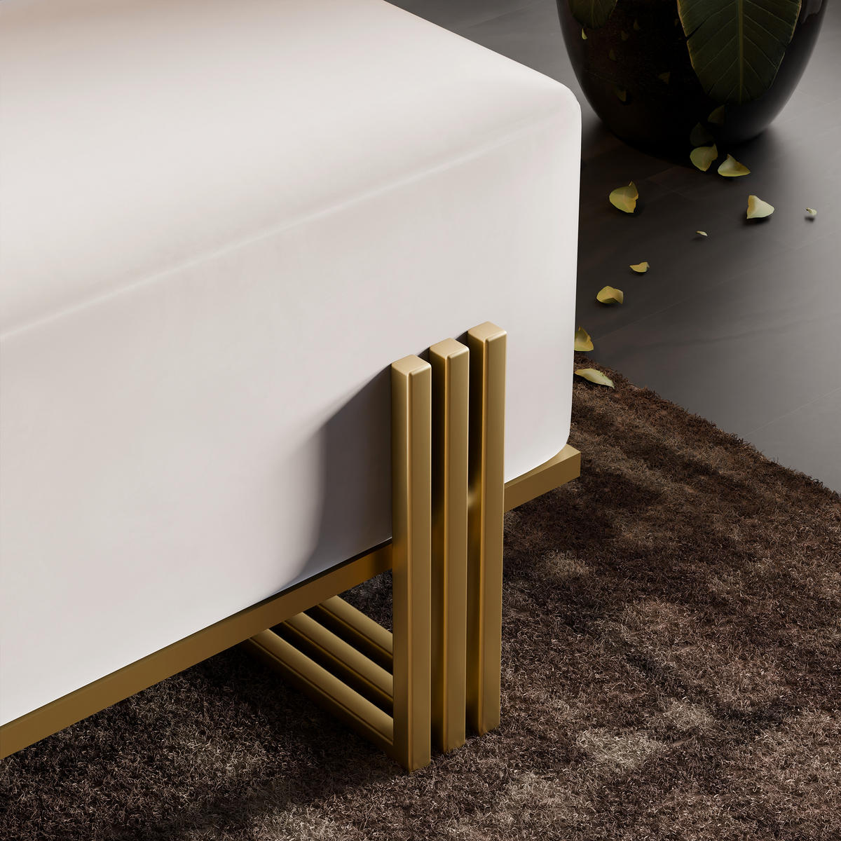 POLSTERBANK TEO 100 cm Gold / Creme ,Metallgestell - Creme, Metall (100/47/35cm) - Idohome