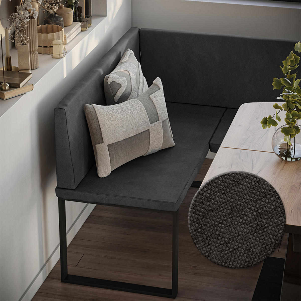 ECKBANK Ravon Anthrazit 120 x 120 cm - Anthrazit, Textil (120/87/120cm) - Vicco