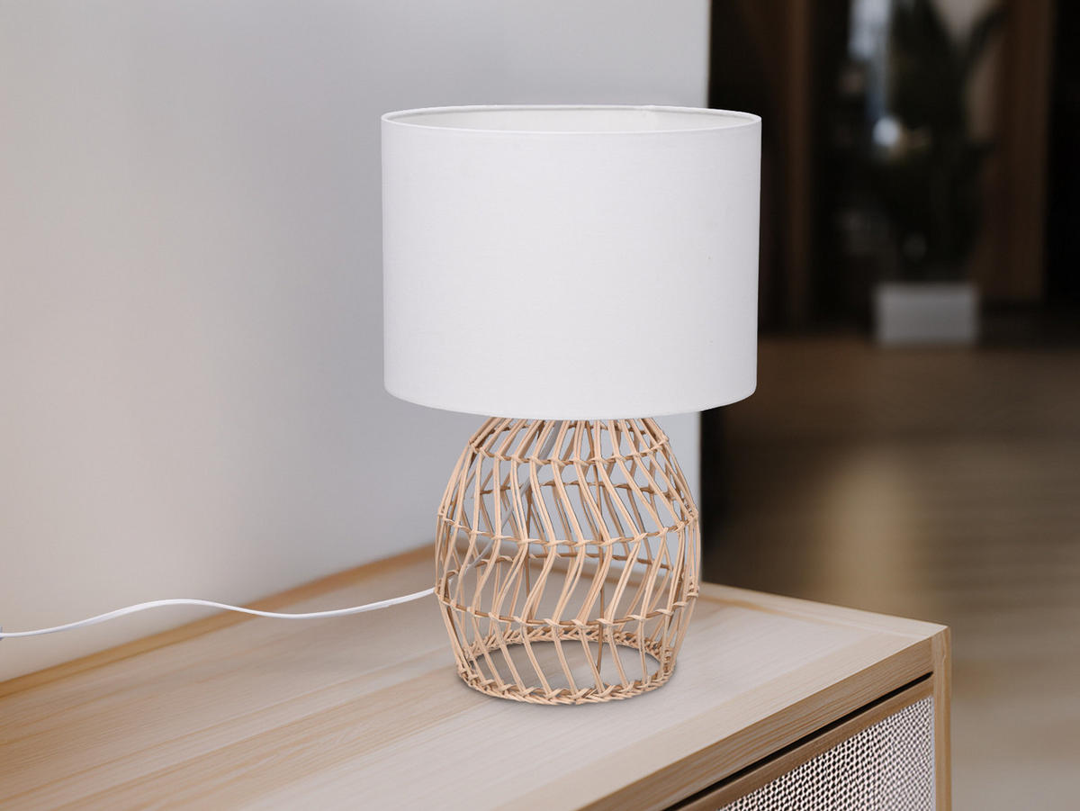 TISCHLEUCHTE Korbgeflecht aus Rattan, Höhe 38cm - Naturfarben/Weiß, Naturmaterialien/Textil (18/18/38cm) - meineWunschleuchte