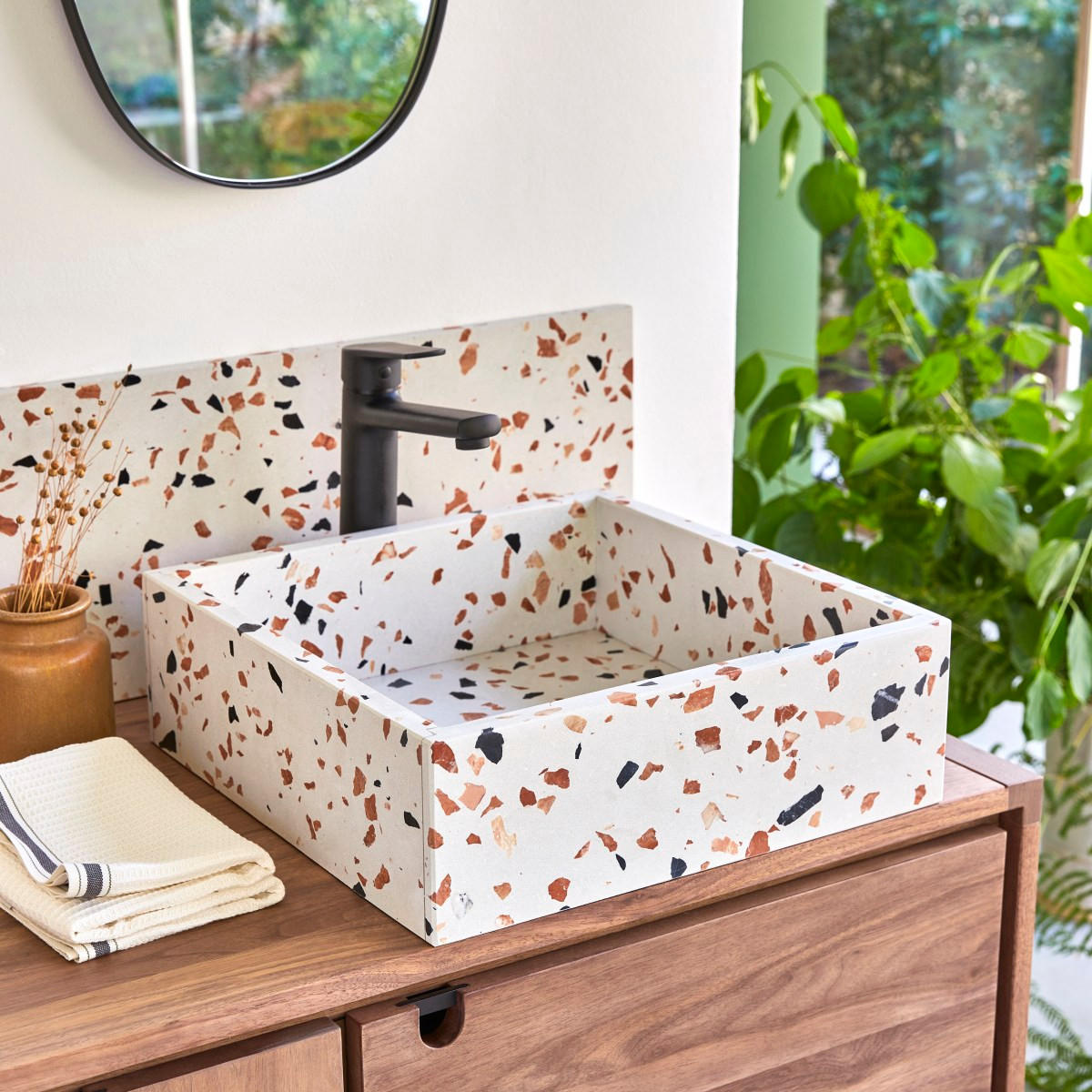 WASCHBECKEN Made Braun aus Premium-Terrazzo - Braun, Stein (40/13/40cm) - Tikamoon