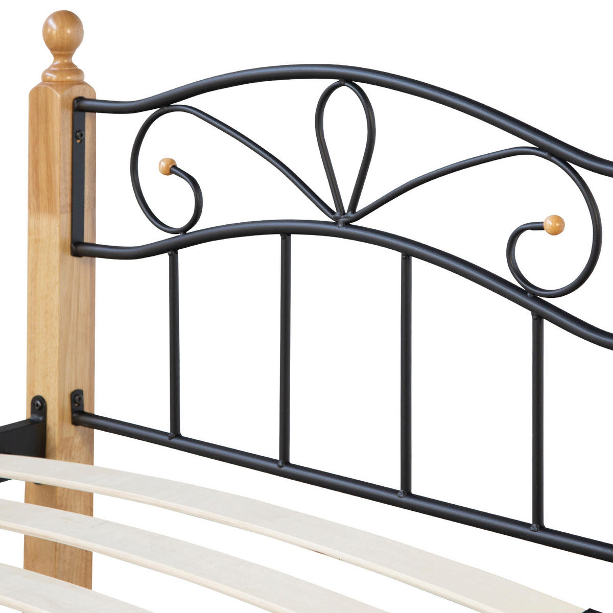 METALLBETT mit Matratze 90/200 cm Schwarz Natur - Schwarz/Naturfarben, Metall (90/200cm) - Homestyle4u