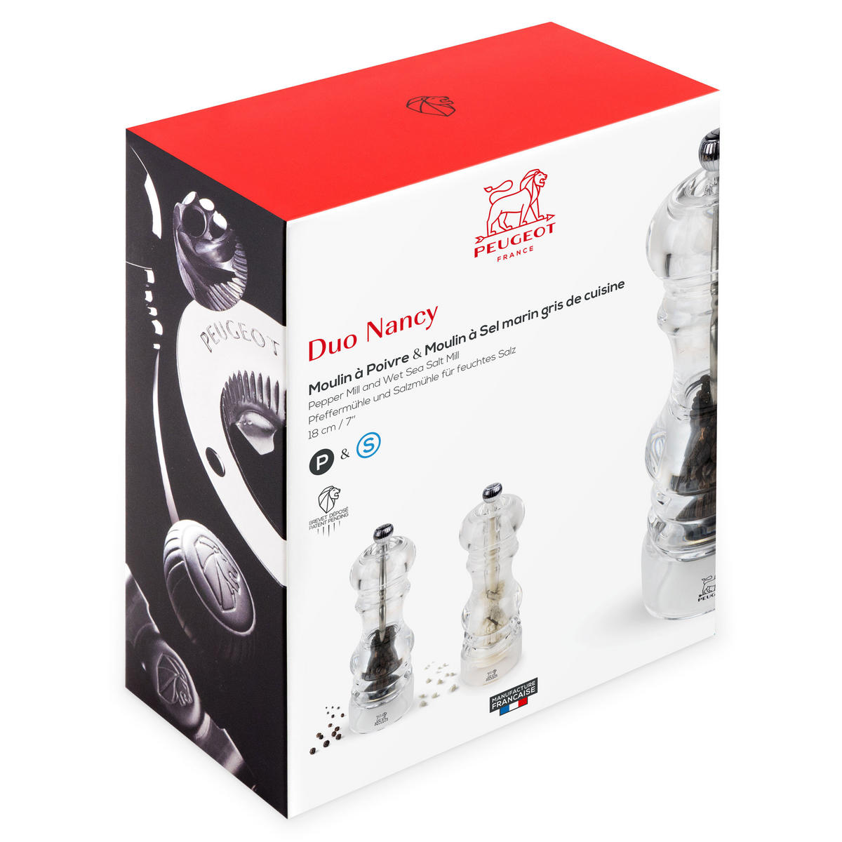 MÜHLENSET Nancy 18cm Pfeffer- & Salzmühle Stahlmahlwerk - Transparent, Kunststoff (11.8/18/5.9cm) - PEUGEOT