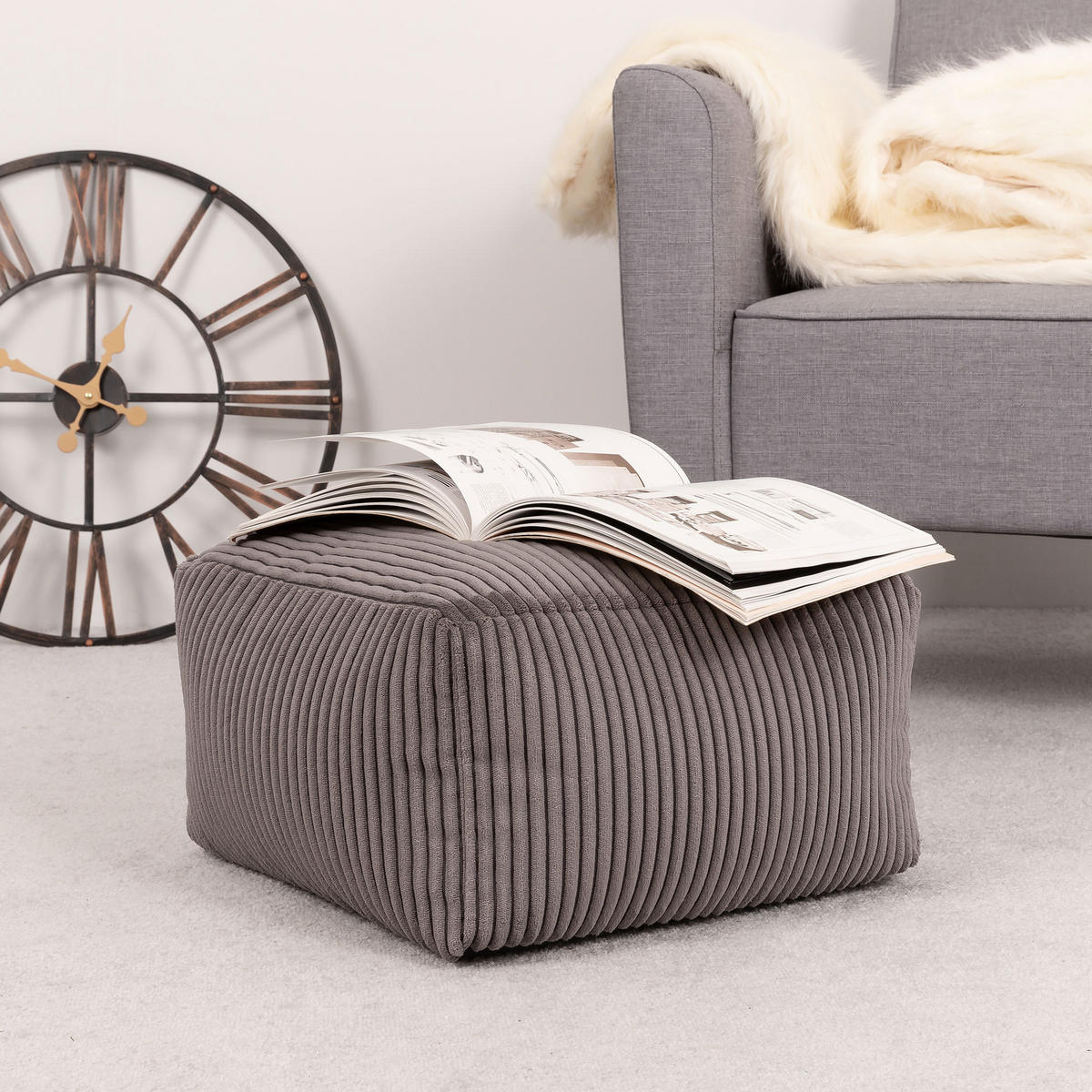 SITZPOUF Amara - Anthrazit, Textil (42/24/42cm) - icon