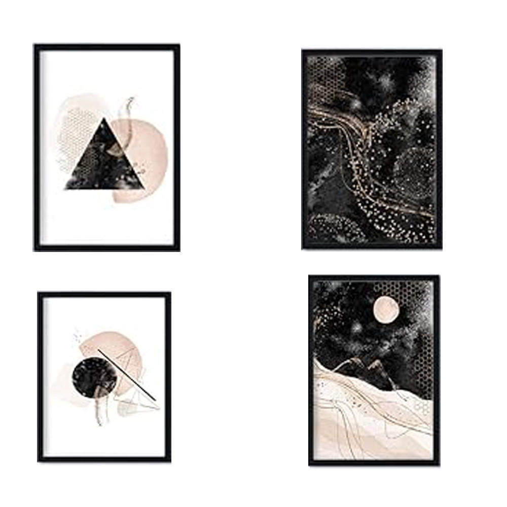 POSTER Set mit 4 Abstrakte Formen und Figuren Braun A3 Schwarzer Rahmen - Schwarz, Papier (29.7/3cm) - Nacnic