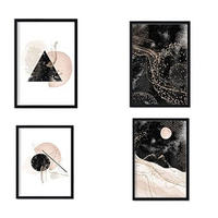 POSTER Set mit 4 Abstrakte Formen und Figuren Braun A4 Schwarzer Rahmen - Schwarz, Papier (29.7/3cm) - Nacnic