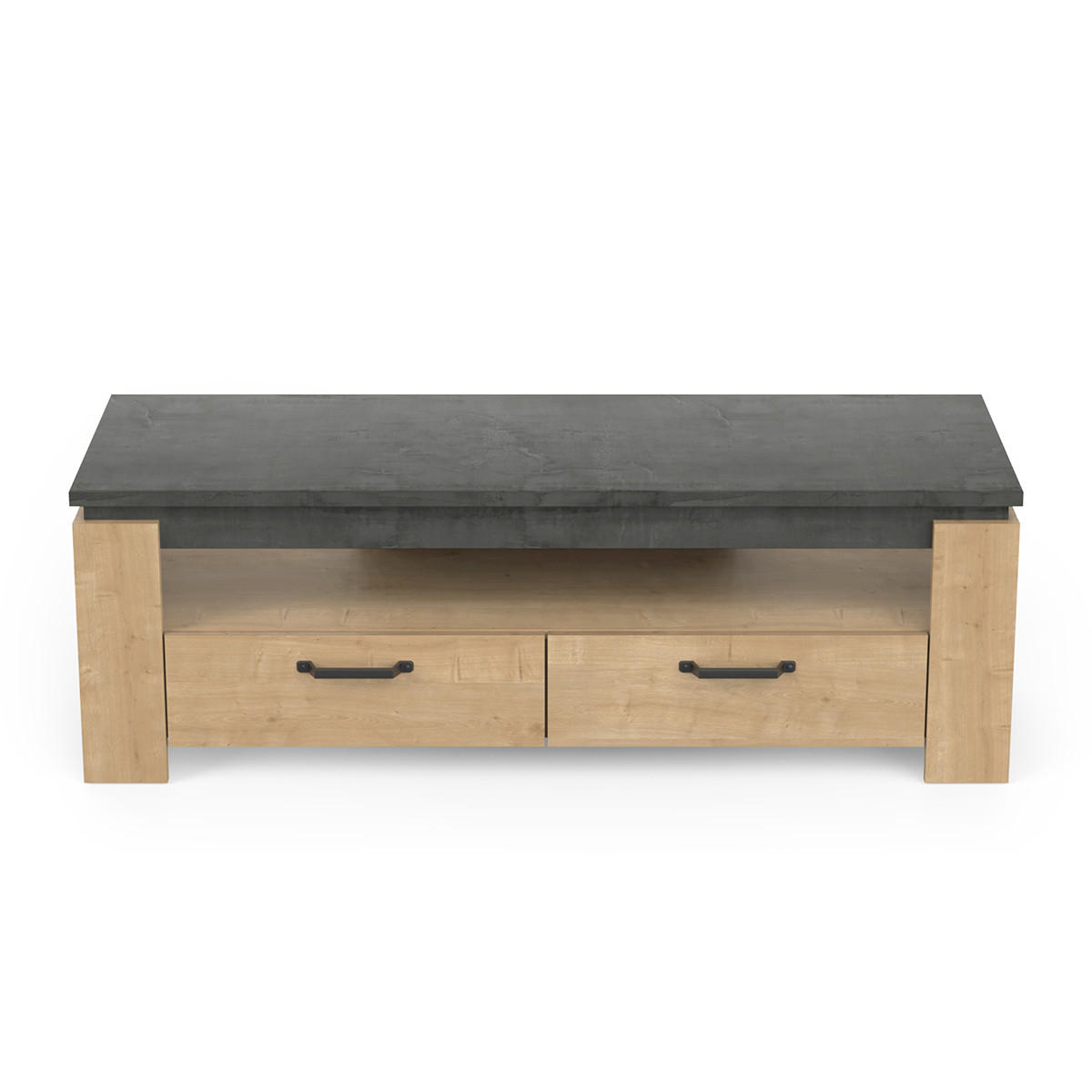 TV-MÖBEL mit 2 Schubladen, Eiche und Anthrazitgrau Dekor Austin - L140 cm - Apfelbaumfarben, Holzwerkstoff (42/47/140cm) - Calicosy