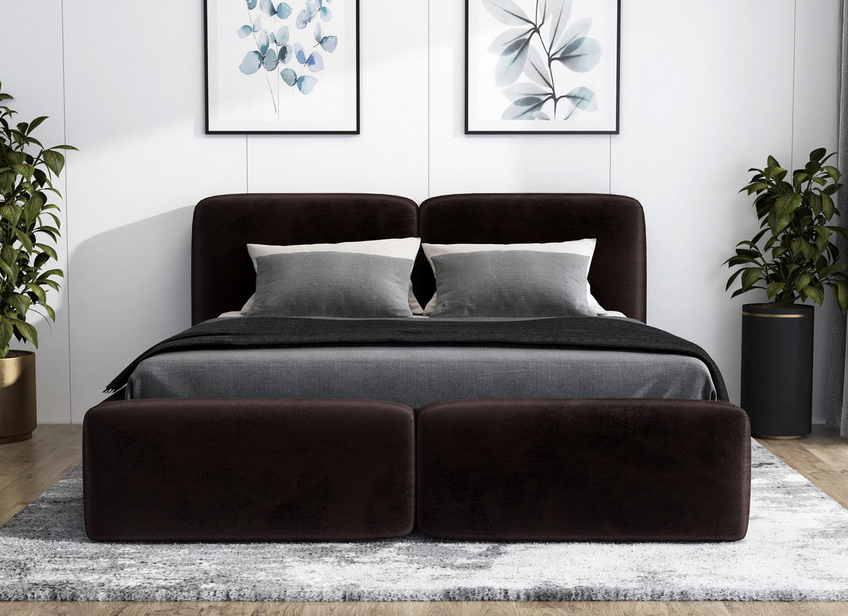 POLSTERBETT OLKE-OM 140 x 200 Farbe: Dunkelbraun - Dunkelbraun, Textil (140/200cm) - A&J MöbelLand