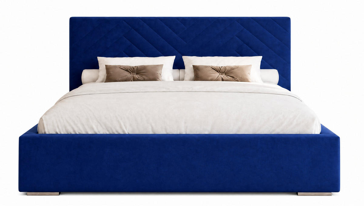 POLSTERBETT 180x200 cm AURA, Doppelbett mit Bettkasten und Lattenrost aus Holz, Velourstoff: Dunkelblau - Dunkelblau, Holz/Kunststoff (180/200cm) - Marpur