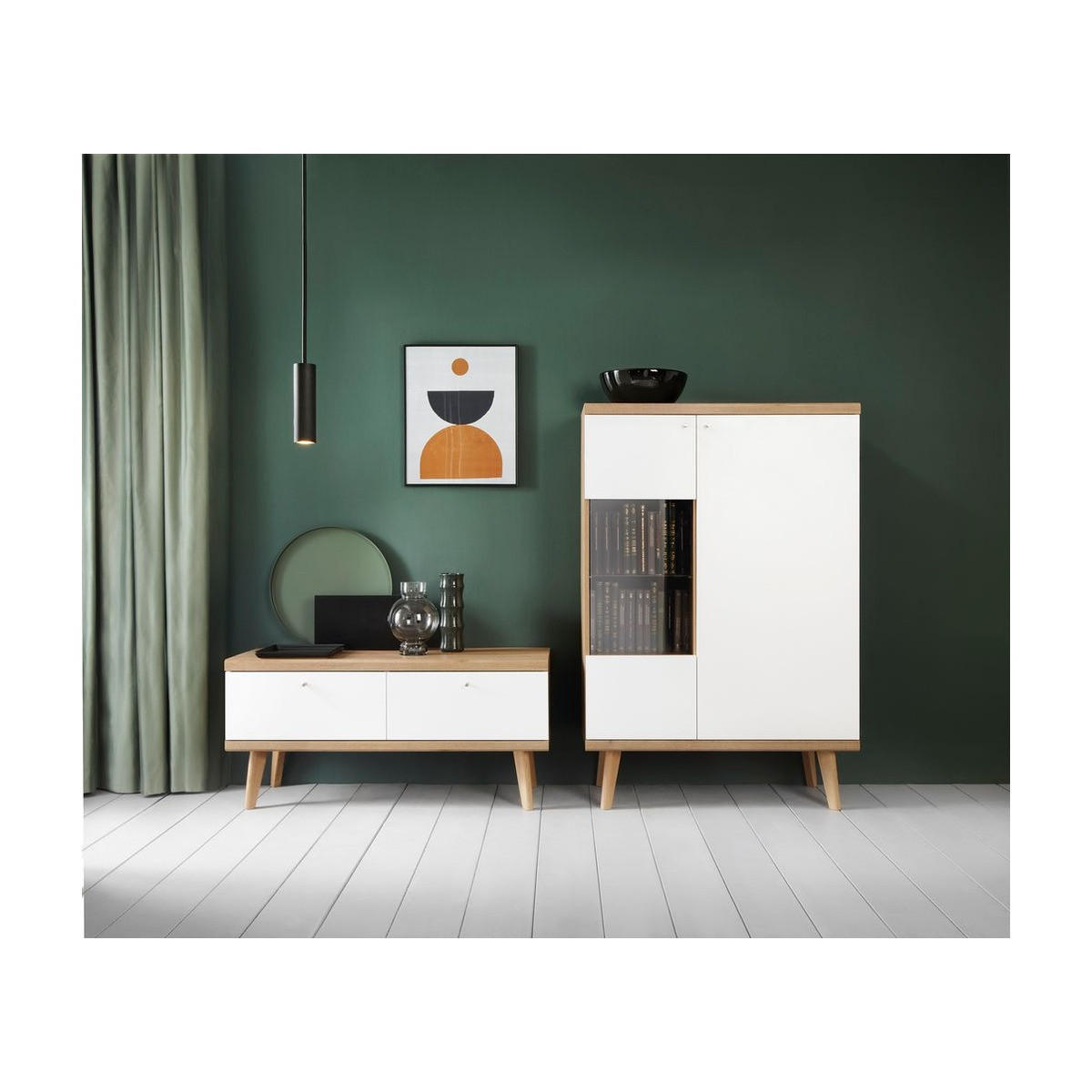 WOHNZIMMER Set 2-tlg. – Primo – Weiß / Sonoma Eiche - Weiß, Holzwerkstoff (107/50/40cm) - hi-markt