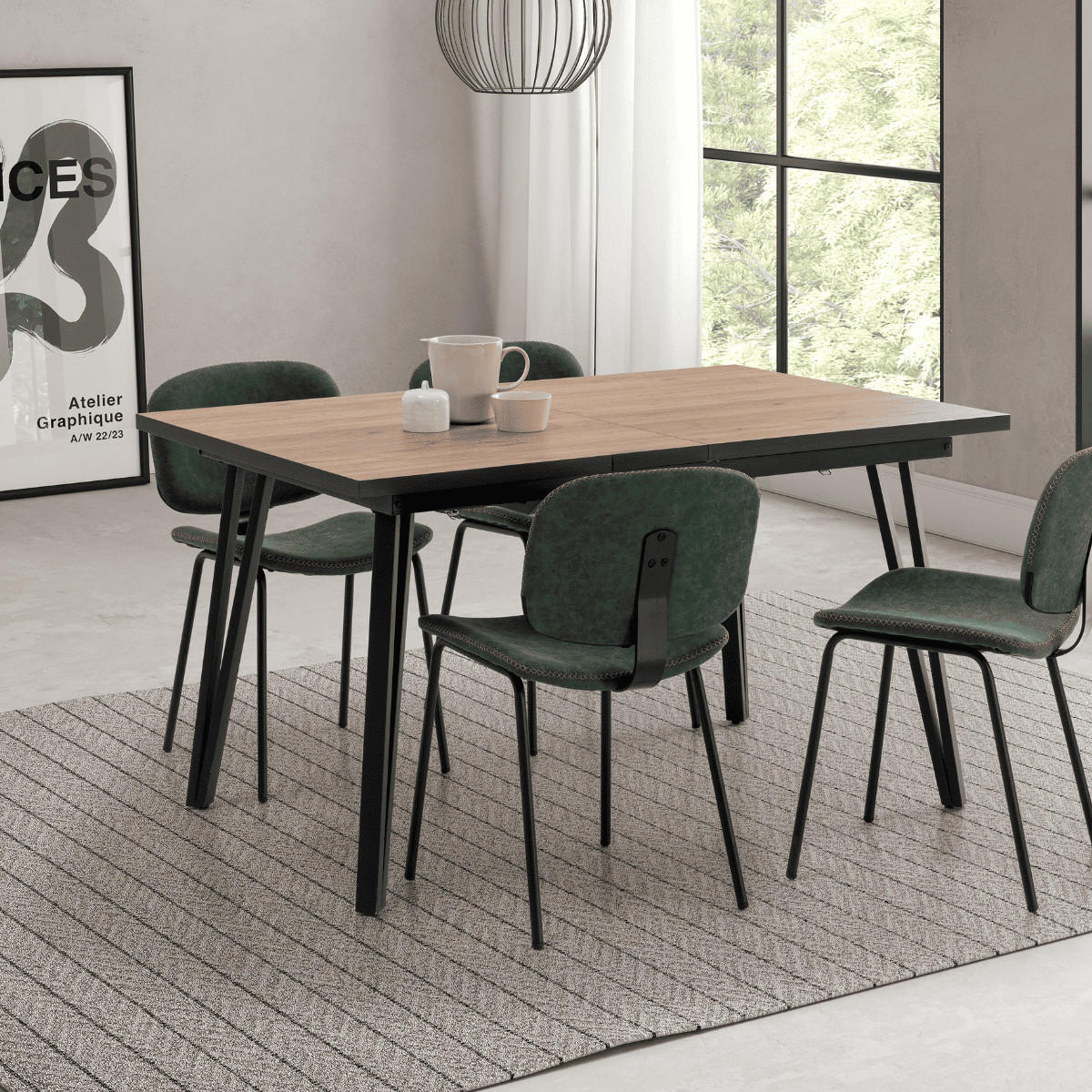 TISCH von 140 bis 180 cm mit schwarzen metallbeinen - cleo 140/90/77 cm - Apfelbaumfarben, Kunststoff (140/90/77cm) - Calicosy