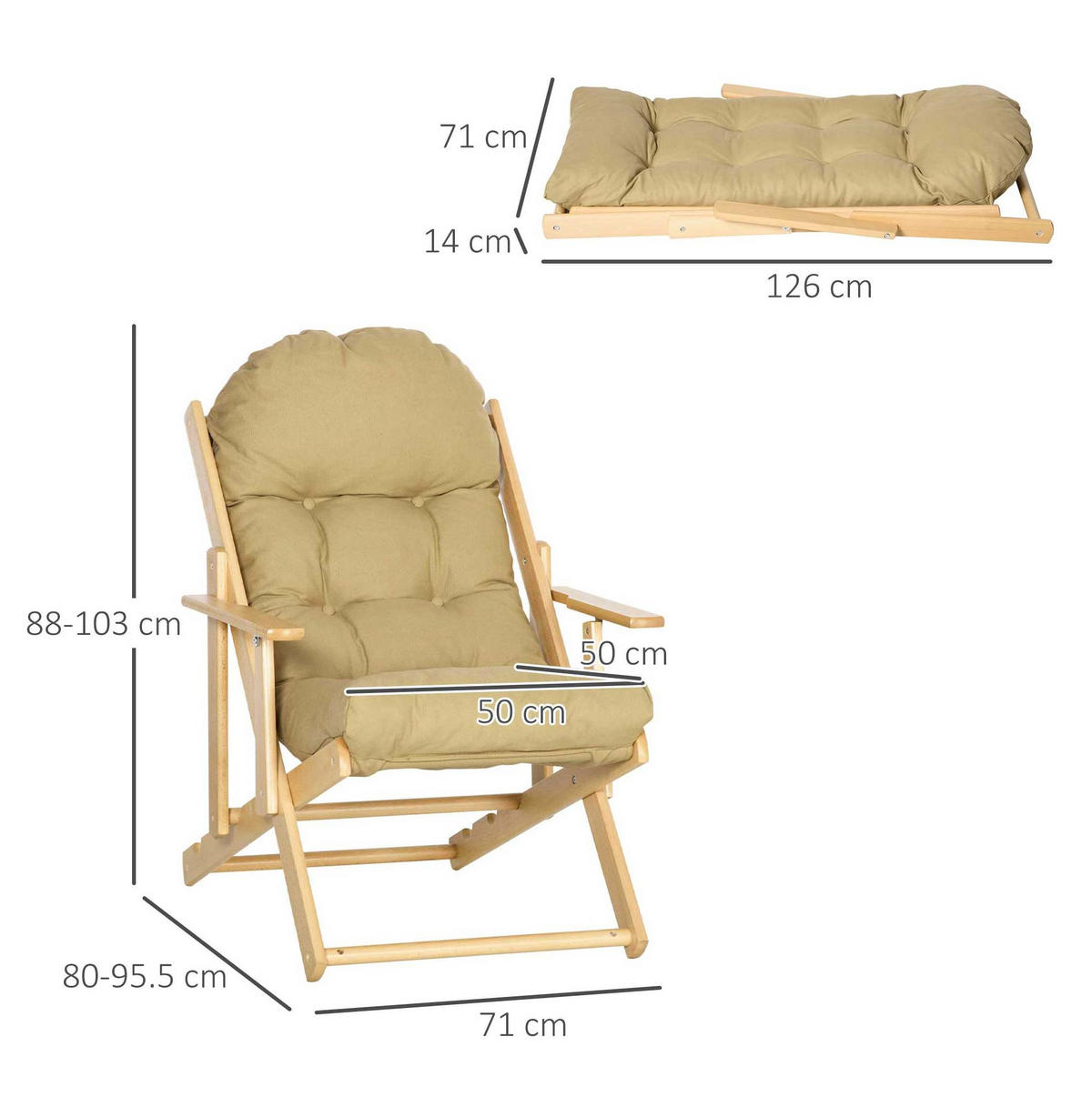 SESSEL 71/89/96 cm in Braun klappbar mit 3-fach verstellbarer Rückenlehne - Braun, Textil (89/96/71cm) - Flora Grace