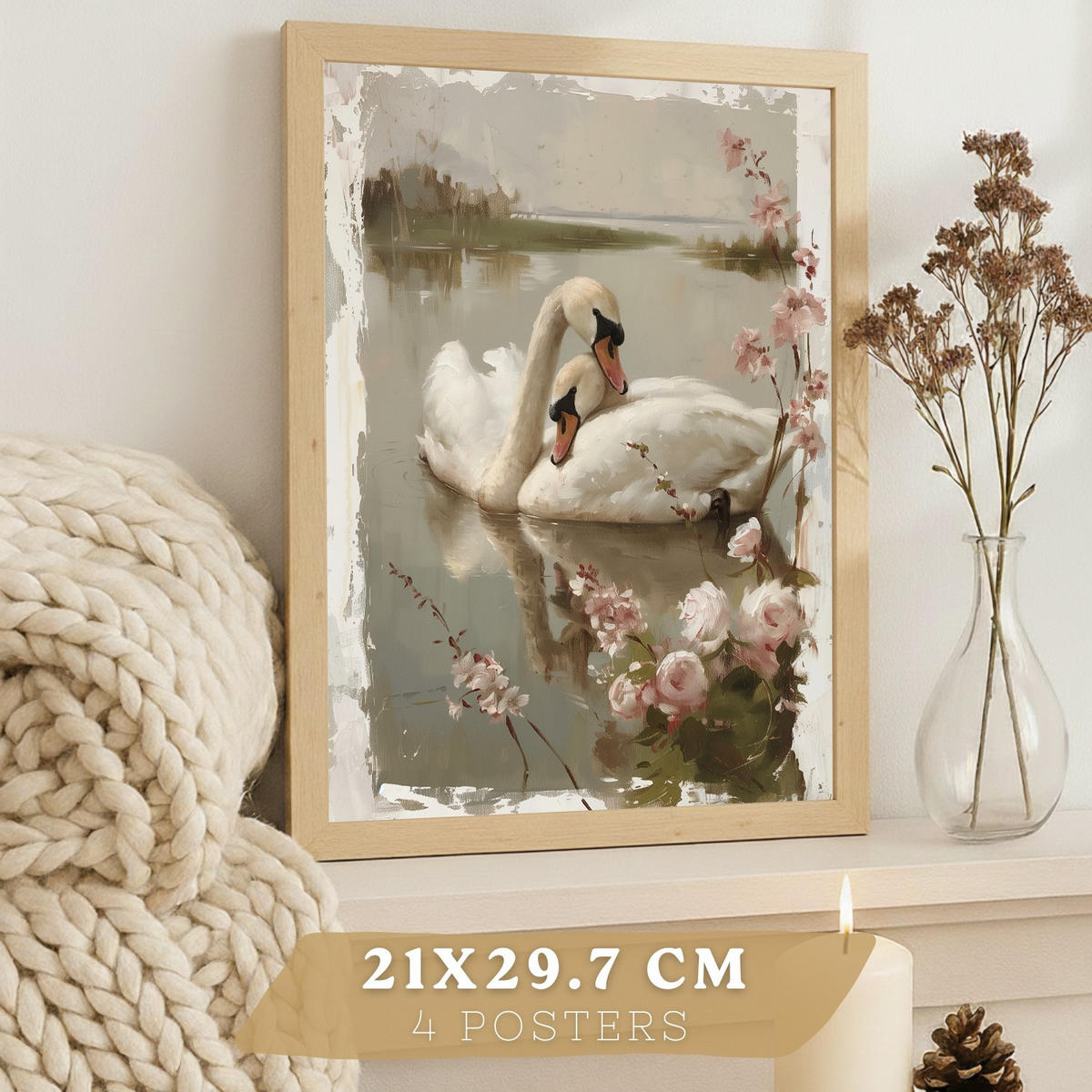 PLAKAT Sada 4 Západ slunce A3 Lehký dřevěný rám - béžová, papír (29.7/1/42cm) - Nacnic
