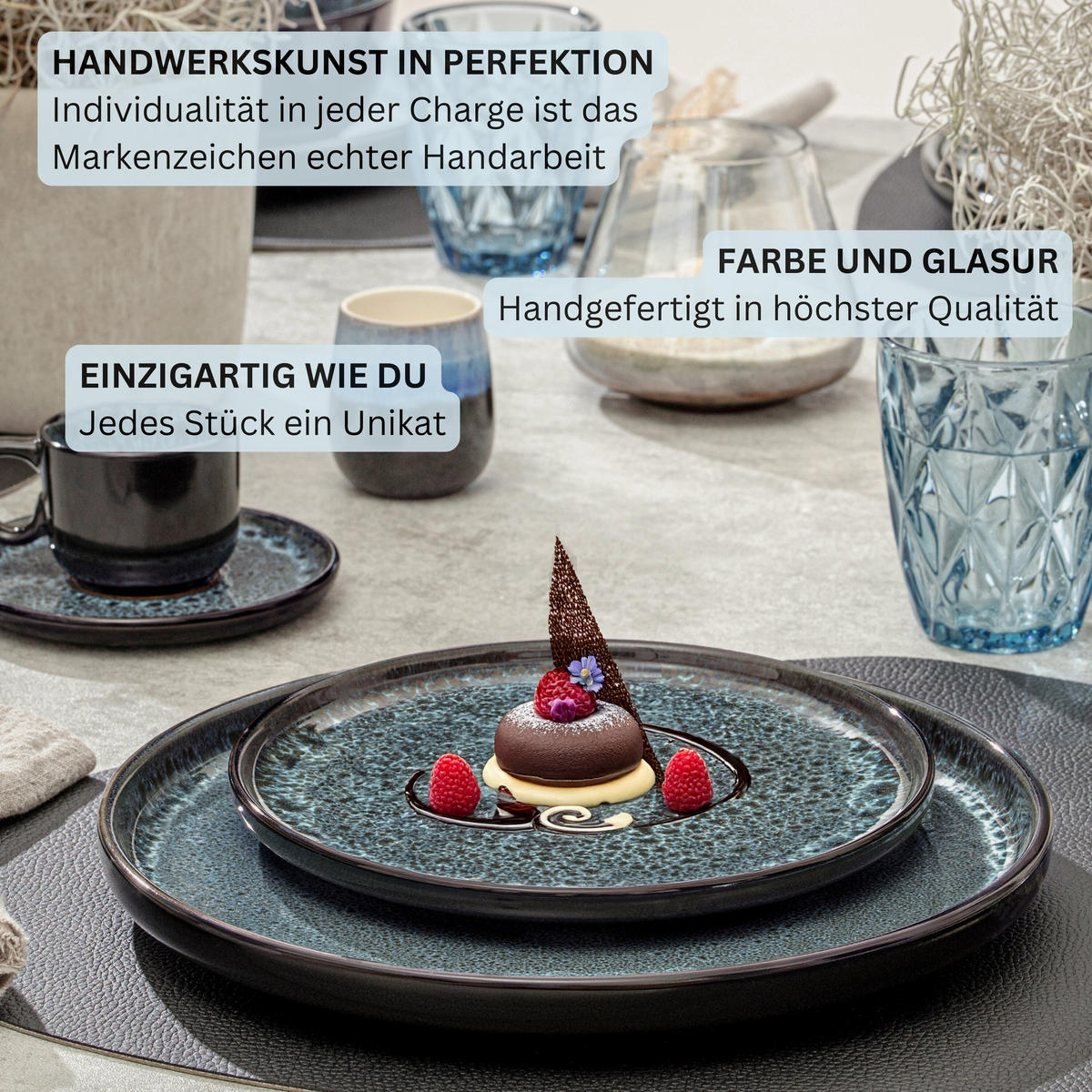 TAFELSERVICE MANILA - 24 teilig aus Steingut - Blau, Stein (26.5/2/26.5cm) - Sänger