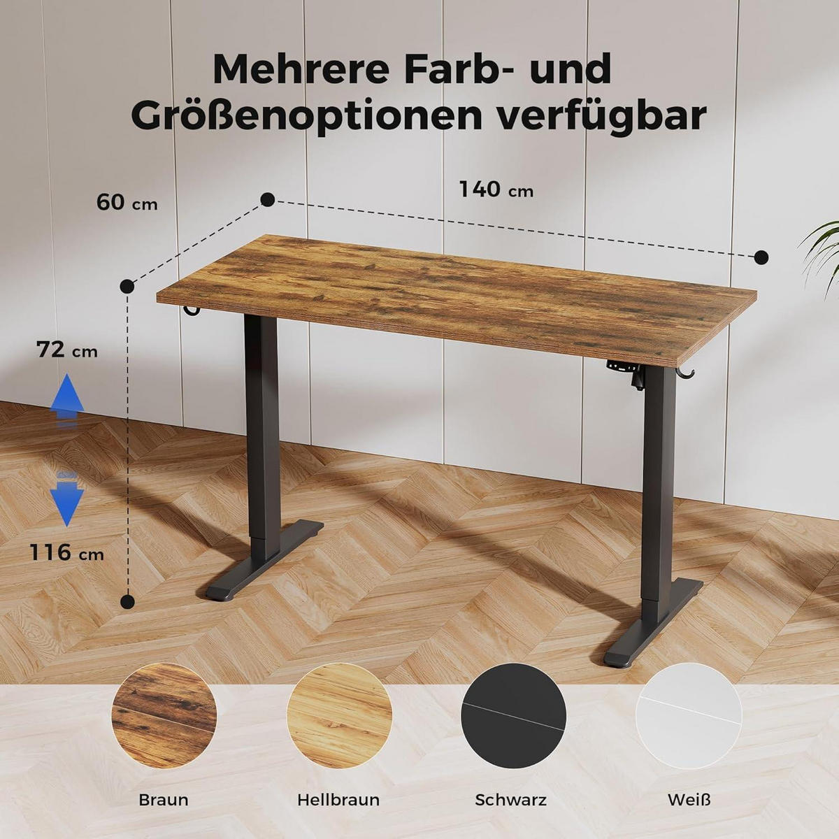 SCHREIBTISCH Höhenverstellbar Elektrisch 140 x 60 cm Braun - Braun, Holzwerkstoff (140/60/75cm)