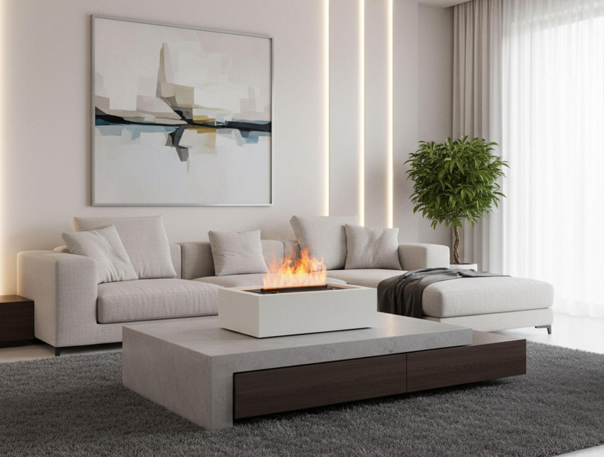 WASSERKAMIN zur Dekoration Weiß Tischmodell inklusive 1.5 L Tank - Weiß, Metall (54/36/16cm) - Purline