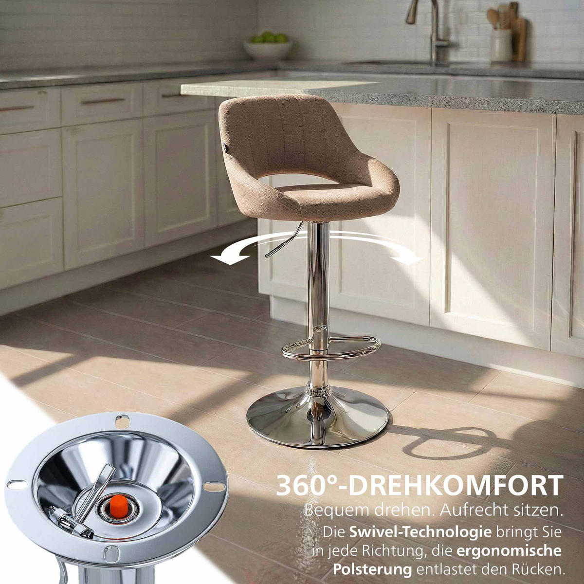 BARHOCKER Stoff Taupe - Taupe/Chromfarben, Textil/Metall (47/85/48cm) - CLP