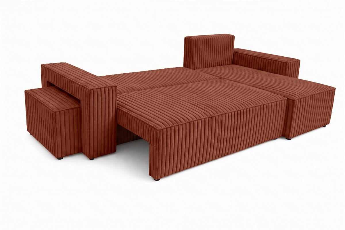 ECKSOFA Mit Schlaffunktion Und Pouf, Cordstoff Tilia, Kupfer, Rechts, Best L Mit Pouf - Orange, Holz (244/145cm) - Kaiser Möbel