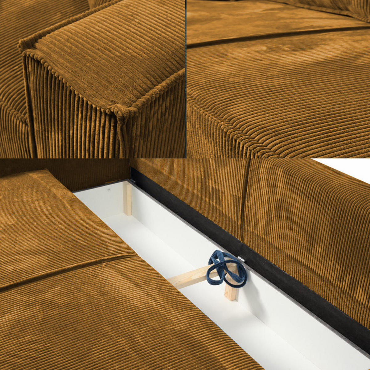 SCHLAFSOFA mit Bettkasten und Cordstoff MONA Gelb - Gelb, Holzwerkstoff (255/85/105cm) - Compleo24