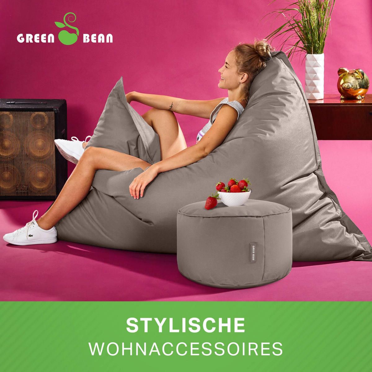 XXL-SITZSACK + Pouf 2er Set - 140x180cm - Braun, Textil (140/25/180cm) - Green Bean