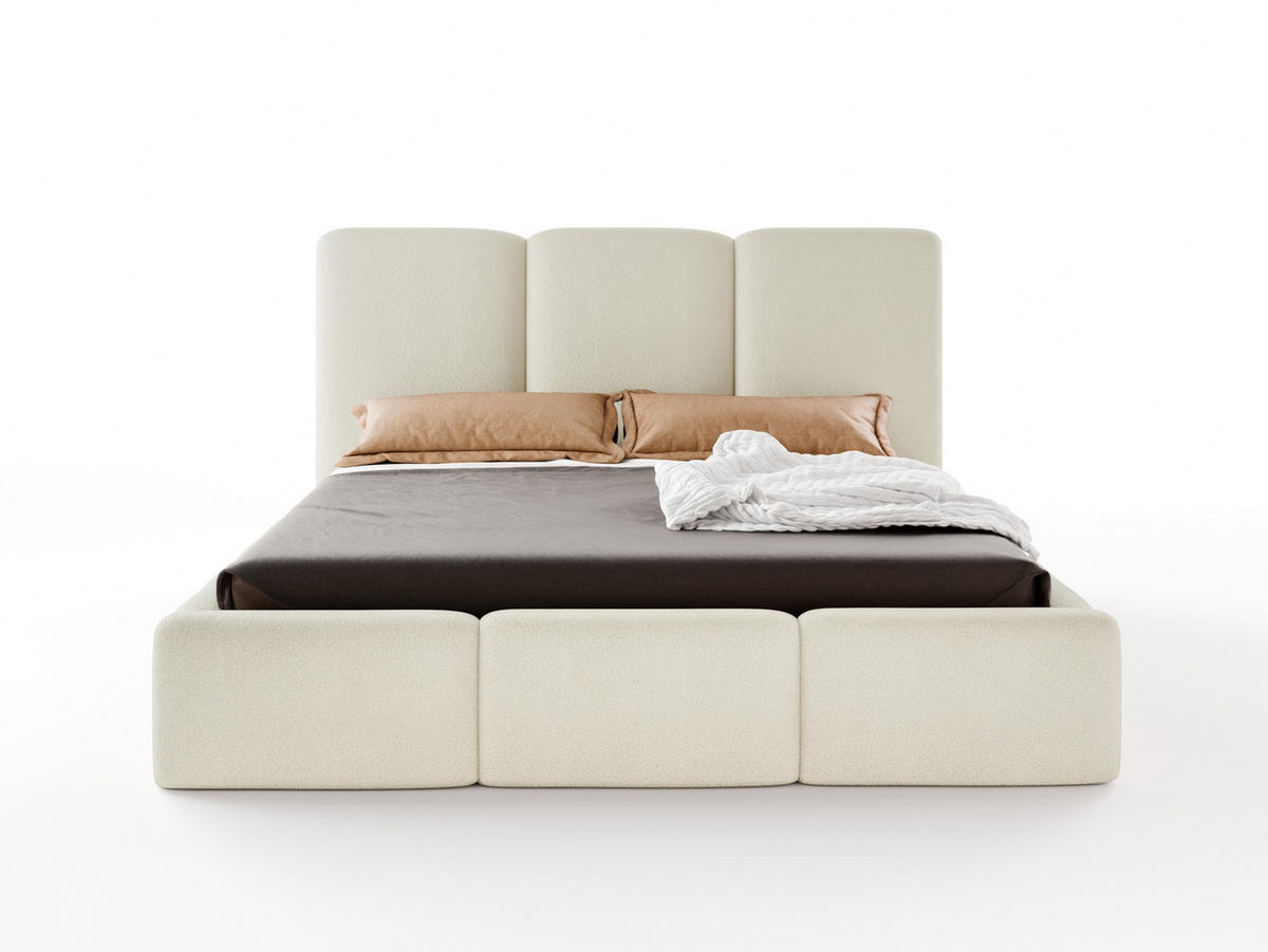 POLSTERBETT VARDO 180x200 cm mit Bettkasten, Stauraum und Metall-Lattenrost – Bouclé Stoff Creme - Creme/Schwarz, Textil/Metall (180/200cm) - Luxkor24