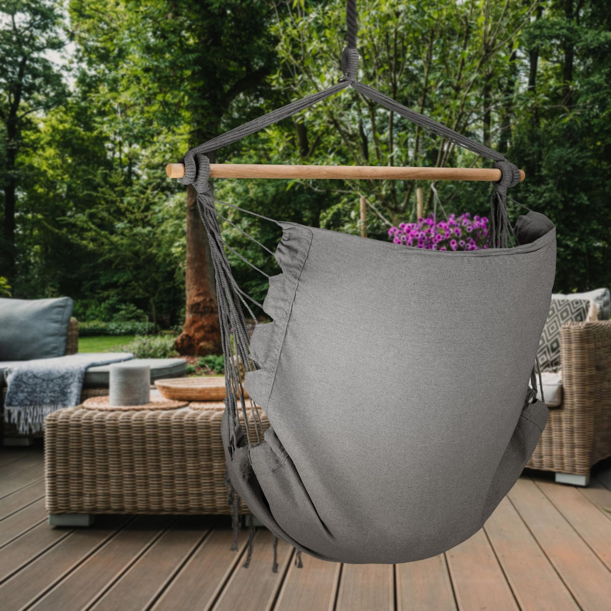 HÄNGESESSEL mit 3 Kissen 75/100/130 cm, bis 140 kg - Grau, Textil (100/130/75cm) - Outtec