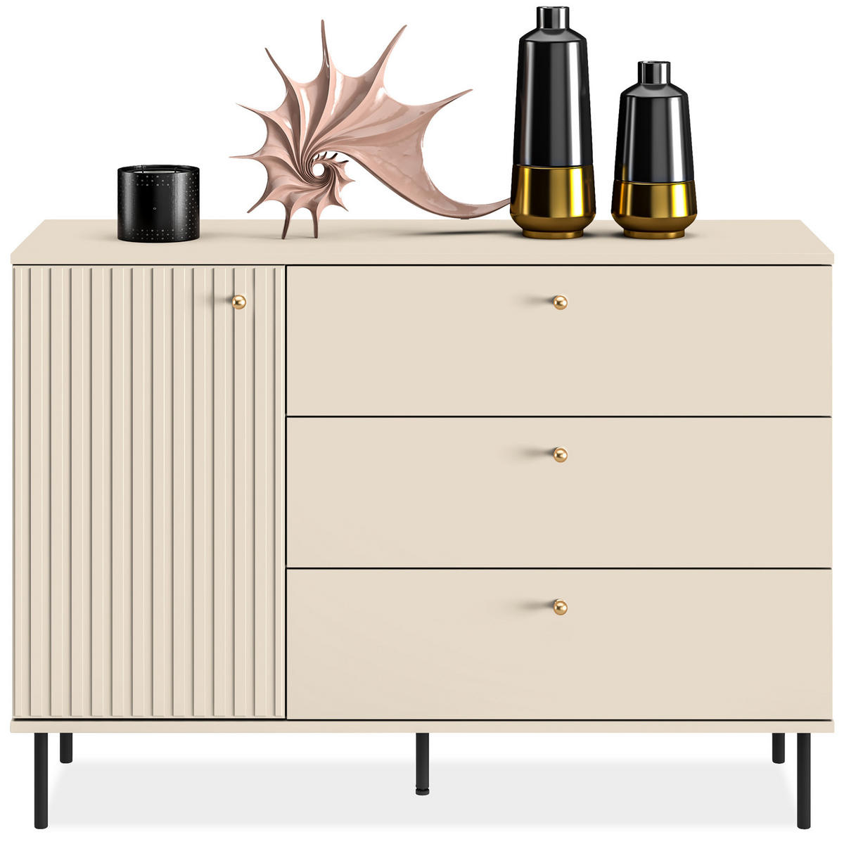 KOMBIKOMMODE DROMA mit Goldelementen, Creme - Creme, Holz (120/85/40cm) - KONSIMO®