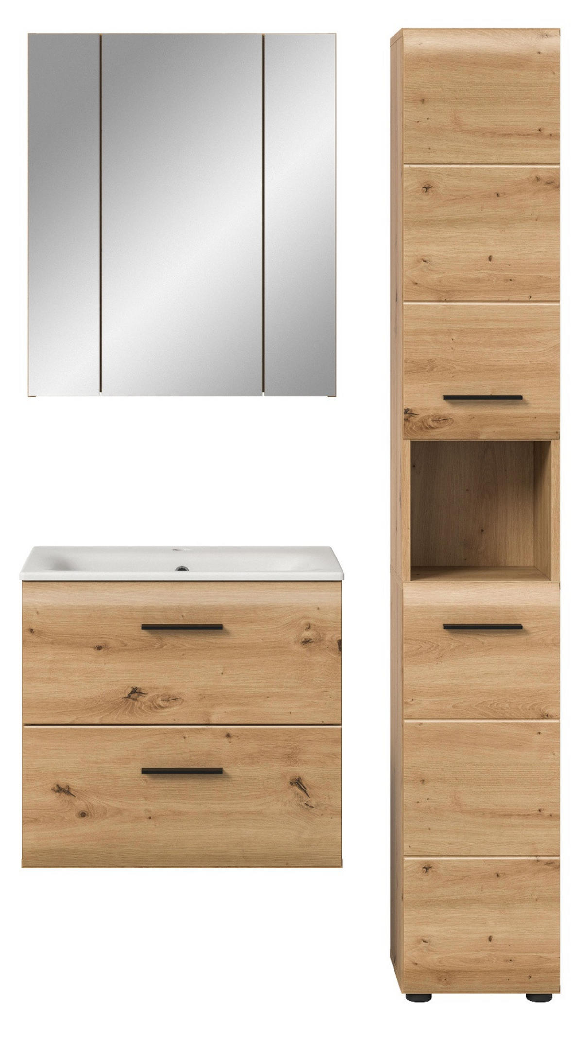 BADMÖBEL SET 3-teilig in Artisan Eiche, Badkombination 105 x 185 cm, Cover - Schwarz/Eiche Artisan, Glas/Keramik (105/185/30cm) - Inn.Furn