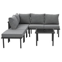 GARTEN-LOUNGE-SET 6-teilig mit verstellbaren Füßen, abnehmbaren Bezügen und Glastischplatte, Grau - Grau, Metall - Redom