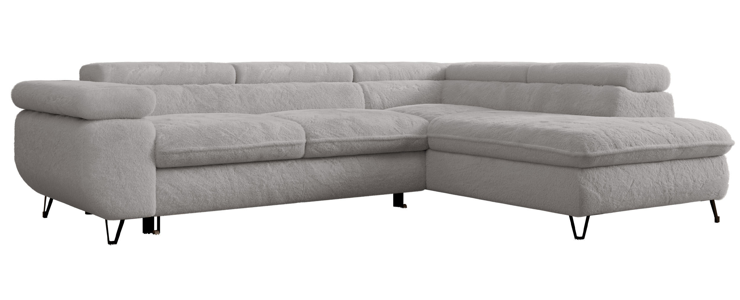 ECKSOFA PEDRO L Hellgrau Plüsch - Rechts Seite - Hellgrau/Schwarz, Textil/Metall (273/208cm) - MKS