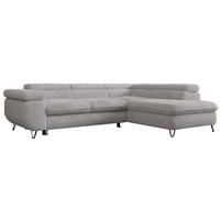 ECKSOFA PEDRO L Hellgrau Plüsch - Rechts Seite - Hellgrau/Schwarz, Textil/Metall (273/208cm) - MKS