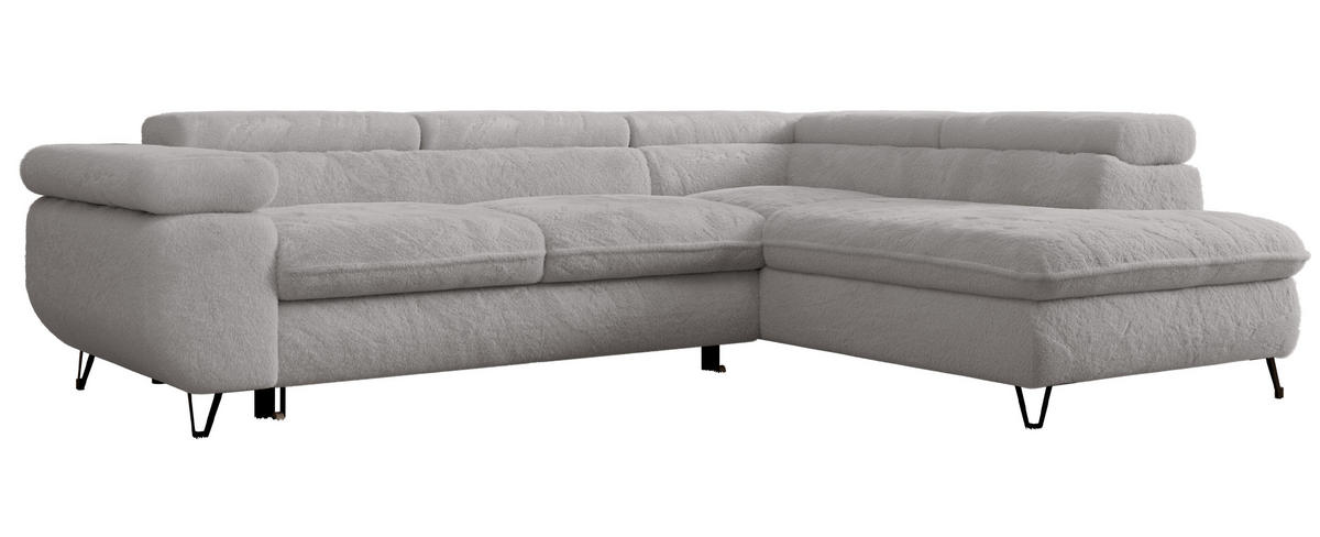 ECKSOFA PEDRO L Hellgrau Plüsch - Rechts Seite - Hellgrau/Schwarz, Textil/Metall (273/208cm) - MKS