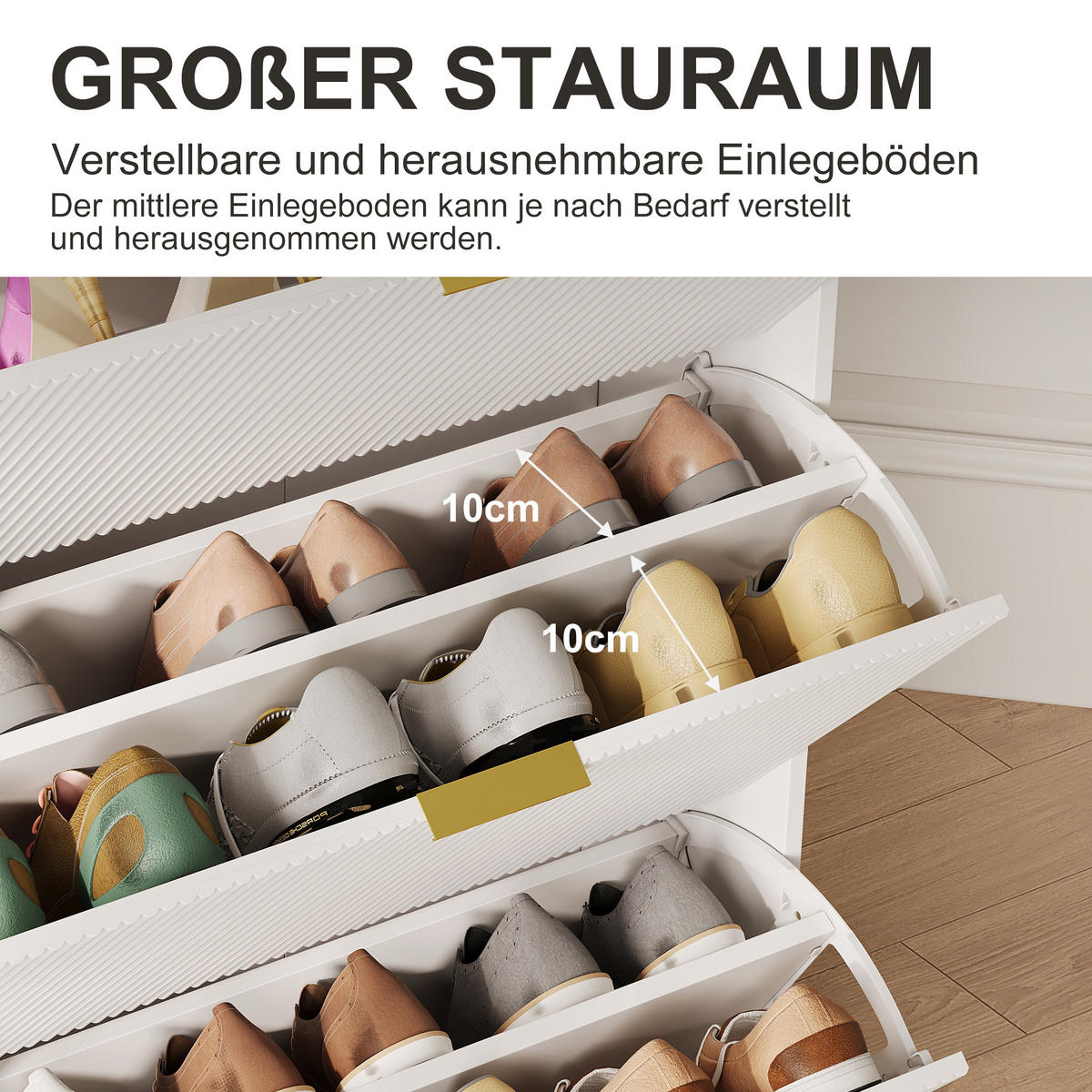 SCHUHSCHRANK mit 3 Fächern und 2 Schubladen, Eingangsmöbel, Weiß - Weiß, Holz (24/133/77cm) - GENKI LIVING