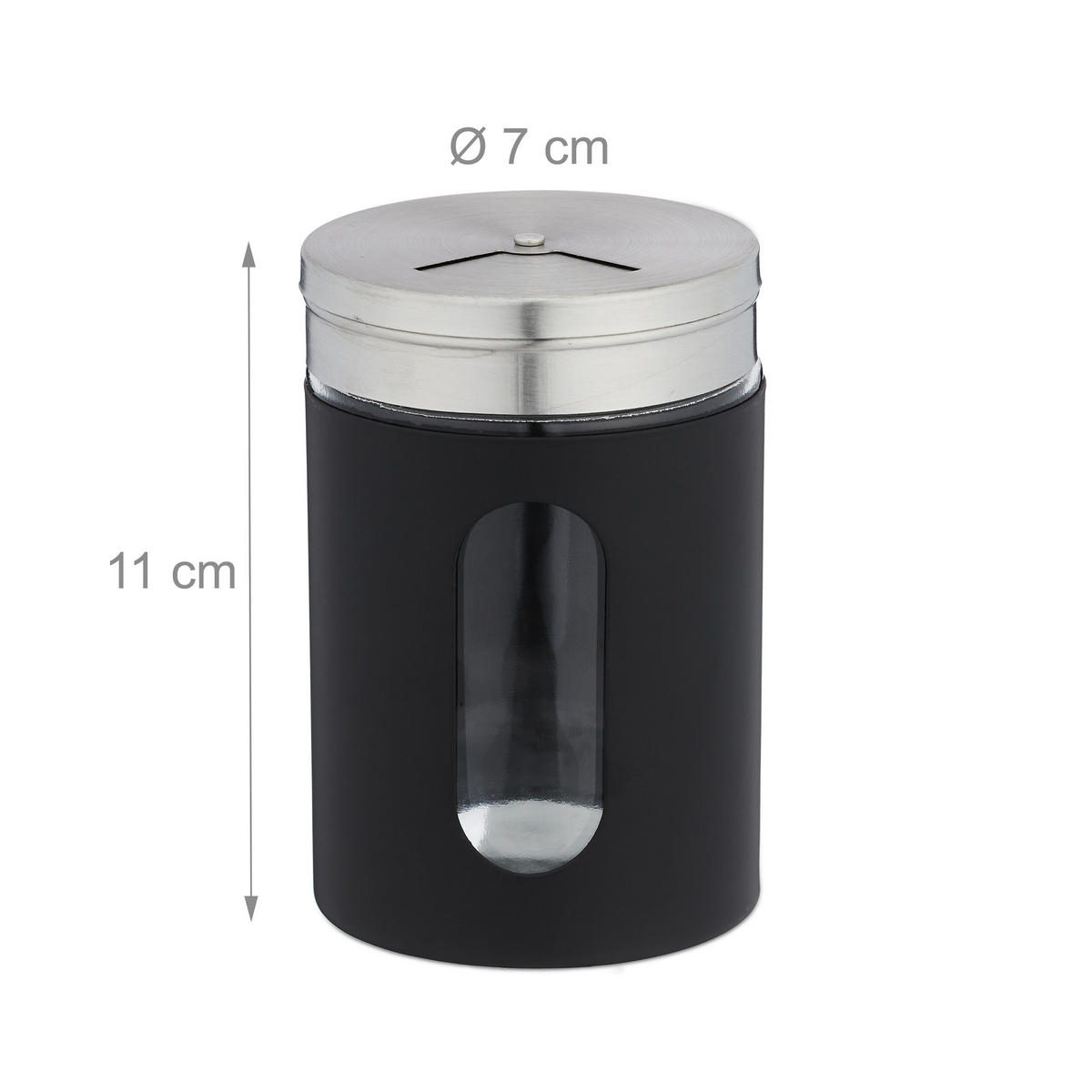 6xGEWÜRZSTREUER - Schwarz, Glas/Metall (7/11/7cm) - Relaxdays