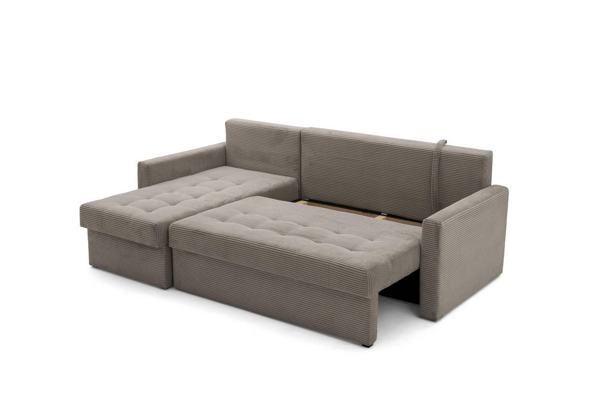 ECKSOFA PULA L Links mit Schlaffunktion 132x198 Cord Hellbraun - Hellbraun/Schwarz, Holz/Kunststoff (214/145cm) - Muffo