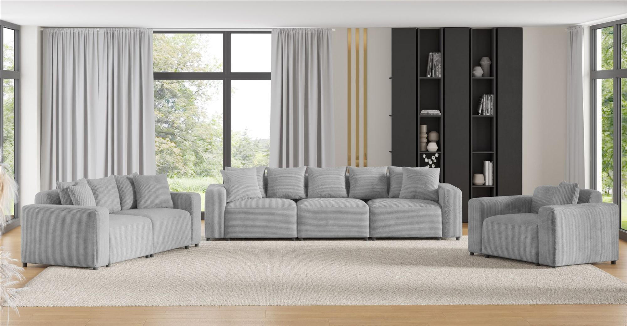 SOFASET Megan 3-2-1 In Poso - Hellgrau, Holzwerkstoff/Textil (327/75/98cm) - Fun Möbel