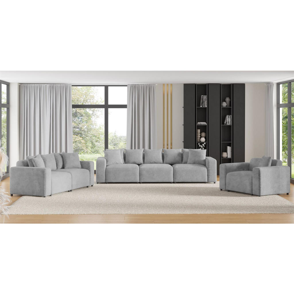 Thumbnail - Fun Möbel Sofaset, Hellgrau, Textil, 327x75x98 cm, Wohnzimmer, Sofas & Couches, Sitzgarnituren