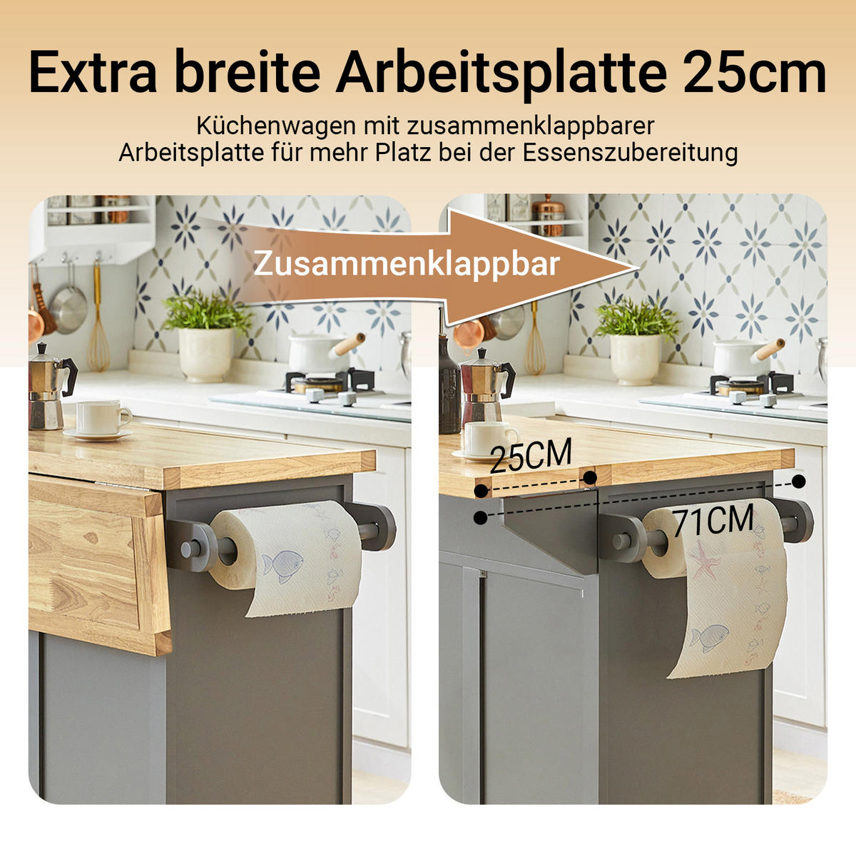 KÜCHENINSEL Grau - Grau, Holz/Holzwerkstoff (115/92/71cm) - SoBuy