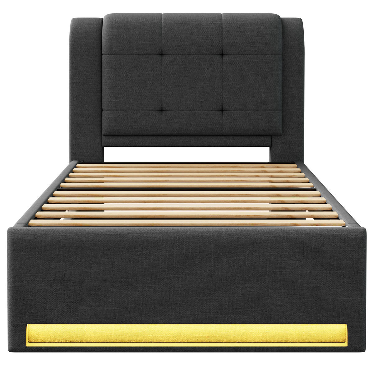 POLSTERBETT 90/200 mit Ausziehbett, LED und Stauraum im Kopfteil in Grau - Grau, Holzwerkstoff/Textil (90/200cm) - EVRYAE