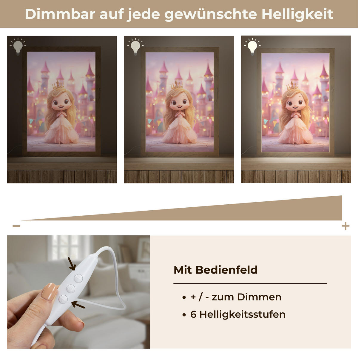 NÁSTĚNNÁ LAMPA Princezna - Růžová - Zámek 20x30 cm - růžová, kompozitní dřevo (20/30/8cm) - OnlyWow