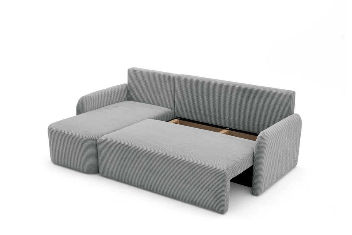 ECKSOFA CASPER L Links mit Schlaffunktion 132x198 Cord Grau - Schwarz/Grau, Holz/Kunststoff (217/145cm) - NACANAPA