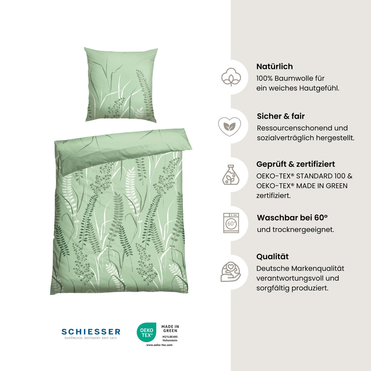 BETTWÄSCHESET Annic - Renforcé - 2-teilig - 135 x 200 cm - Grün - Grün, Textil (135/200cm) - SCHIESSER