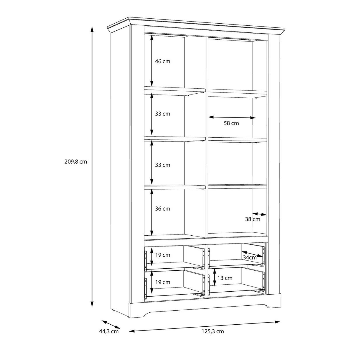 VITRINENSCHRANK - inkl. Beleuchtung - Eiche Weiß Dekor / Eiche Nelson Dekor - Silberfarben/Weiß, Holzwerkstoff/Kunststoff (125/210/44cm) - home24