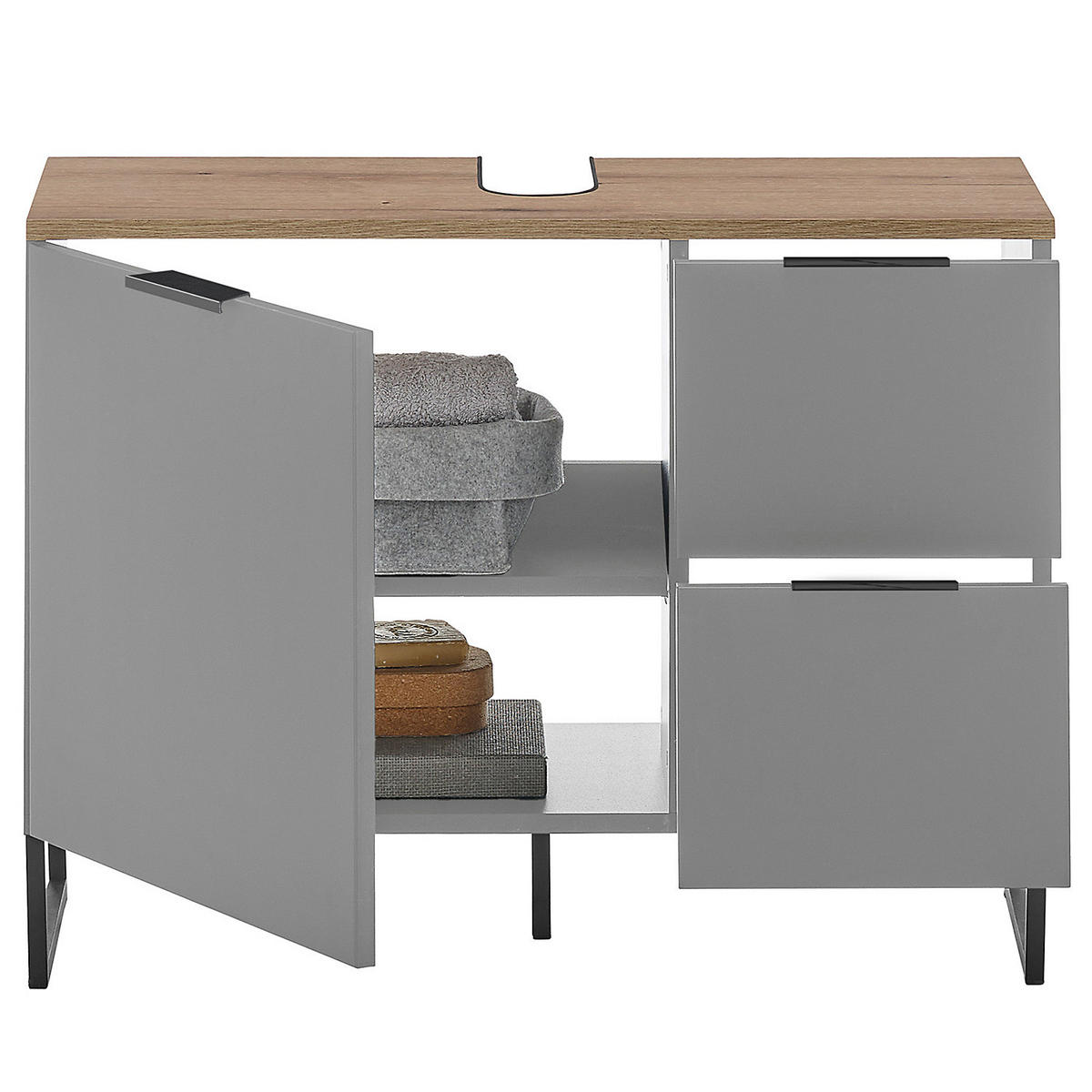 WASCHBECKENUNTERSCHRANK mit 1 Tür - Grau, Holzwerkstoff (80/60/35cm) - home24