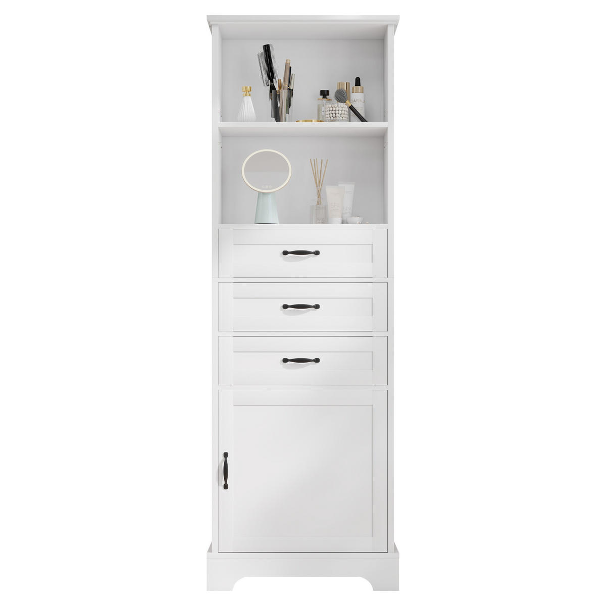 SEITENSCHRANK Badezimmerschrank mit offenen Fächern, Schubladen & verstellbaren Böden Weiß 1 Set MDF - Weiß, Holzwerkstoff (56/167/25.6cm) - EVRYAE