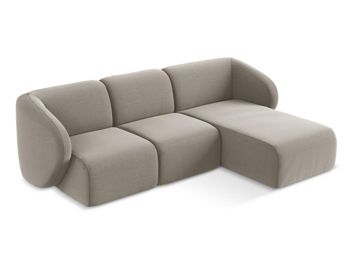 ECKSOFA Rechts Samt Stoff Grau - Taupe/Schwarz, Holzwerkstoff/Kunststoff (248/166cm) - Makamii