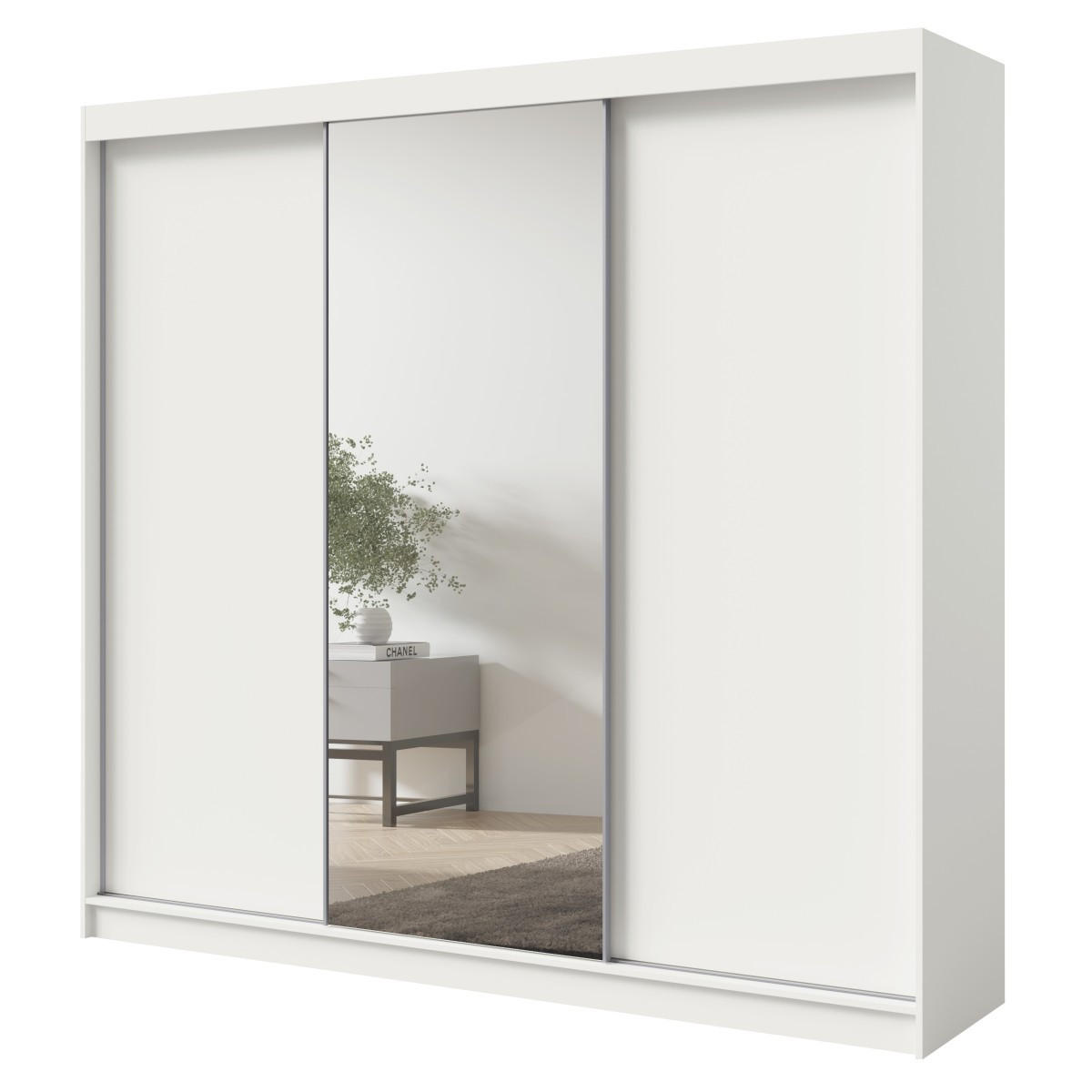 SCHWEBETÜRENSCHRANK mit Spiegel Fiore Plus 3D1L 250 Weiß/Silber - Silberfarben/Weiß, Holzwerkstoff/Metall (250/236/60cm) - mzm24