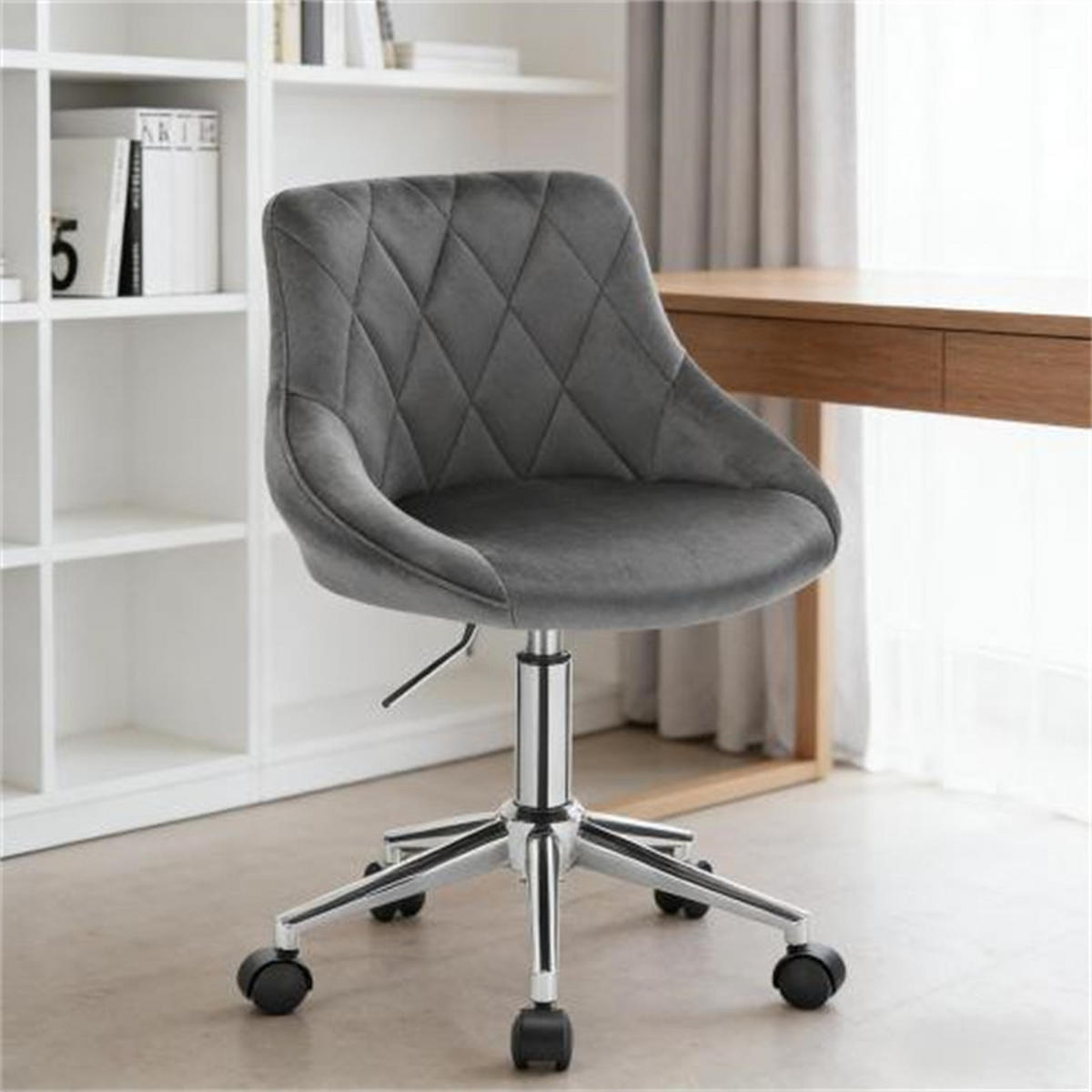 DREHSTUHL Home Office Dunkelgrau, Metall & Samt, drehbar & rollbar, 31,5 x 37,5 x 77 cm - Grau, Metall (37.5/77/31.5cm) - Albatros