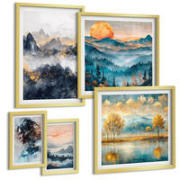 BILDER SET 5er Set - 50x50 cm & 20x30 cm & 40x60 cm Goldrahmen - Tropische Pflanzen, Vögel, Natur - Goldfarben, Kunststoff (40/60cm) - TULUP